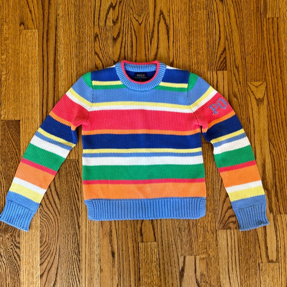 Multi color strip, cotton girls Polo sweater
